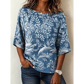 Femmes Chemisier Imprimé Fleuri Graphique ancien Élégant Occasionnel Manche 3/4 Demi Manches Col ras du cou Hauts Réguliers Occasionnel Quotidien Vêtements de