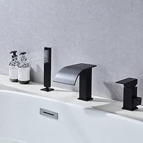 Robinet de Baignoire - Contemporain Nickel brossé Baignoire Romaine Valve en Céramique Bath Shower Mixer Taps