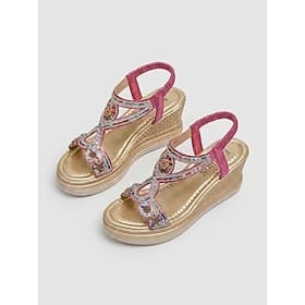 Women's Boho Beaded Espadrille Wedge Sandals - Purple Embroidered Rhinestone Platform Summer Beach Shoes for Tropical Vacation Cruise