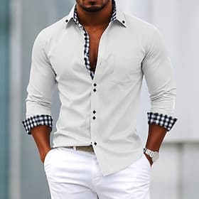 Homme Chemise Chemise habillée Chemise boutonnée Chemise sans repassage Bloc de Couleur Occasionnel Quotidien Rose Claire Bleu Ciel Noir Blanche manche longue