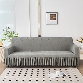Skirt Hem Elastic Jacquard Sofa Cover, Stretch L Shape Sectional Couch Slipcover, 1/2/3/4 Seat Anti-Slip Washable Protector