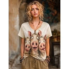 Women's Boho T-shirt Summer Tops Floral Graphic Plants Elegant Bohemia Vintage Short Sleeve V Neck Regular Tops Casual Daily Sports Blue Apricot pink Blue pin