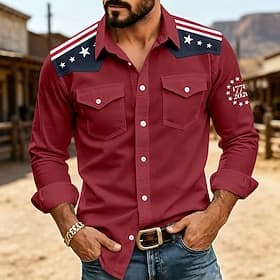 4th of July 2026 250th Men's American US Flag 1776 Shirt Button Up Shirt Long Sleeve Western Patriotic Daily Outdoor Holiday Summer Spring Turndown 3D Print Co