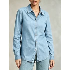 Women's Shirt Blouse Denim-look Buttons Denim Solid Color Plain Long Sleeve Shirt Collar Crop Tops Casual Blue Spring