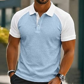Homme Polo en seersucker Ice Silk Texturé Occasionnel Vacances Col Rabattu Manche Courte Mode Basique Bloc de Couleur Boutons Respirable Printemps Été Été Cou