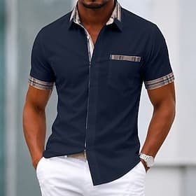 Homme Chemise Chemise habillée Chemise Boutonnée Bloc de Couleur Occasionnel Quotidien Rose Claire Bleu Ciel Noir Blanche Manche Courte Col Rabattu Été Vêtemen