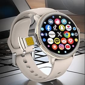 4G Smart Watch for Women with SIM Card Slot, Android Smartwatch for Ladies Fitness Tracker, Elegant Round Diamond Bezel Watch with Heart Rate Monitor, WiFi GPS