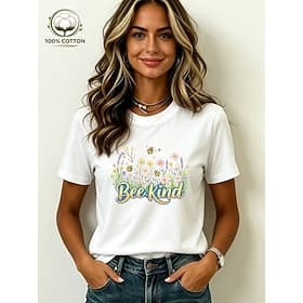 Women's 100% Cotton T Shirt Print Floral Graphic Vintage Stylish Casual Short Sleeve Crew Neck Regular Tops Casual Daily Weekend Black White Pink Summer Spring