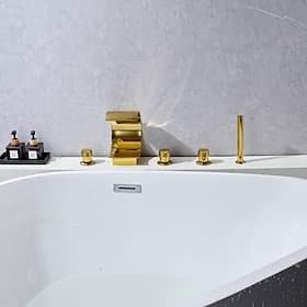 Robinet de Baignoire - Rétro Vintage Électroplaqué Baignoire Romaine Valve en Céramique Bath Shower Mixer Taps