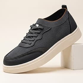 Baskets basses noires en maille pour homme, chaussures de marche décontractées à lacets, respirantes et confortables pour les voyages, le streetwear et le quot