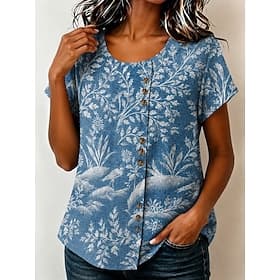 Femmes Chemisier Boutons Imprimé Fleuri Graphique ancien Tropical Élégant Sans manches Manche Courte Col ras du cou Col carré Col Rond Hauts Longs Occasionnel