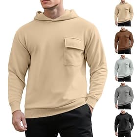 Homme Couleur Unie Sweat à capuche Pulls décontractés Printemps Automne Avec capuche manche longue Coupe-vent Chaud Mode Randonnée Course Voyage Vacances Kaki