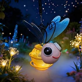 hibou solaire Lanterne suspendue abeille, 1 lampe LED extérieure en fer avec ressort rétractable, décoration solaire de jardin pour cour, terrasse, pelouse, al