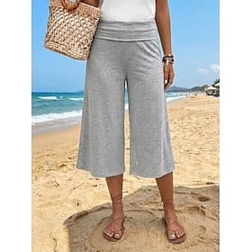 Women's Sweatpants Stylish Casual Daily Capris Mid Waist Plain Elastic Waist Micro-elastic Outdoor Sports Light Yellow Navy Grey Black Summer Spring