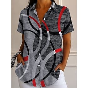 Femmes Chemise Graphique Géométrique ancien Élégant Moderne Manche Courte Col de chemise Hauts Réguliers Occasionnel Quotidien Rouge Grise Été Printemps