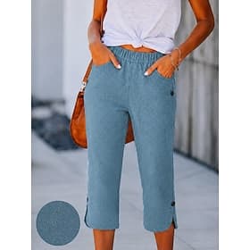 Jean capri femme en denim, modèle basique de vacances, taille haute, confortable et non élastique, idéal pour les vacances, les occasions formelles et le quoti