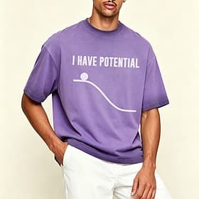 T-shirt homme «J'ai du potentiel», 100% coton, délavé à l'acide, manches courtes, impression directe sur textile, col rond, mode quotidienne, vêtements prin