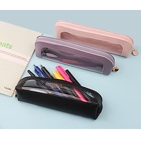 Trousse à crayons zippée en PVC, boîte de rangement transparente pour stylos, boîte de rangement pour articles de toilette, boîte de rangement pour stylos d'ex
