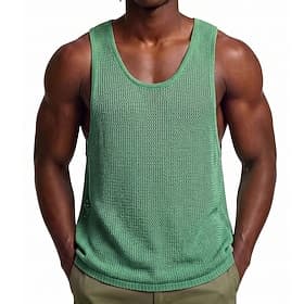 Homme Débardeur dos nageur Sans manches Col Rond Été Couleur Unie Sports Plein air Décontracté Quotidien Évider Occasionnel Blanche Vert Gris T-shirt haut de