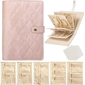 Carnet de voyage pour bijoux, étui à bijoux portable en cuir pour femmes, avec 5 pochettes amovibles en velours pour boucles d'oreilles, bagues, colliers, esse