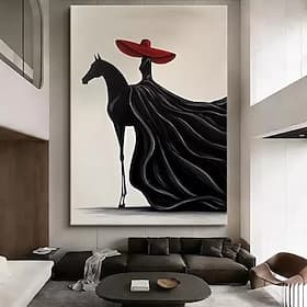 Peinture à l'huile sur toile, réalisée à la main, représentant une femme noire à cheval, tableau moderne pour la décoration de votre maison, bar ou salon. Toil