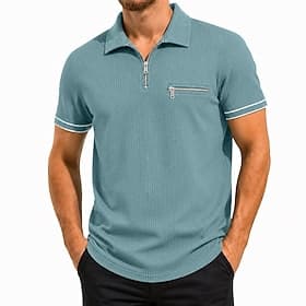Homme Polo en seersucker Ice Silk Texturé Occasionnel Travail Revers Manche Courte Basique Moderne Uni Poids Léger Boutons Printemps Été Bleu Blanche Noir ble