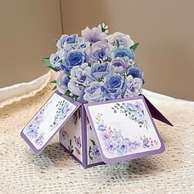 Carte pop-up 3D rose violette, grande carte de vœux fleurie dans une boîte pour femme, maman, épouse, grand-mère - cadeau fait main pour la fête des mères, un