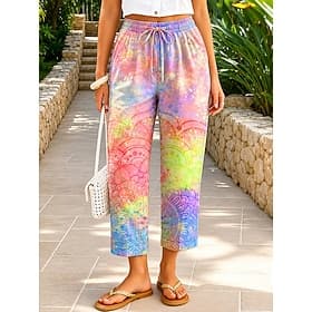 Femmes Pantalon décontracté Vacances Longueur cheville Taille Moyenne Imprimé Confort Confortable Élastique Quotidien Vacances Rose Claire Vert Été Printemps C
