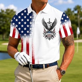 4th of July 2026 250th Men's American US Flag Sports Polo Shirts Short Sleeve Polo Shirts Lapel Casual Athleisure Daily Wear Festival Outfit 3D Print Buttons B