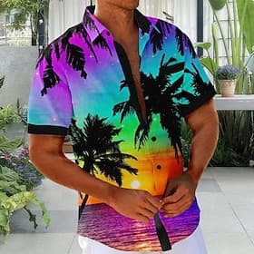 Homme Cocotier Plantes Tropicales Chemise hawaïenne Chemises tropicales Chemise Aloha Manche Courte Hawaïen Fête Vacances à la Plage Été Col Rabattu Impression