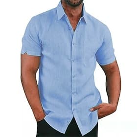 Homme Chemise Chemise Décontractée Chemise Boutonnée Bleu Noir Blanche Kaki Gris Manche Courte Uni Col de chemise Occasionnel Quotidien Poche Avant Vêtement Te