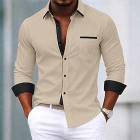 Homme Chemise Chemise habillée Chemise sans repassage Chemise Boutonnée Bloc de Couleur Quotidien Affaires Blanche Bleu Ciel Noir Rouge manche longue Col Rabat