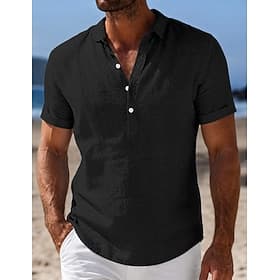 Hommes Chemise Chemise en lin Chemise popover Chemise d'été Tenue de plage Uni Occasionnel Vacances Bleu Blanche Noir Kaki Manche Courte Col Rabattu Printemps