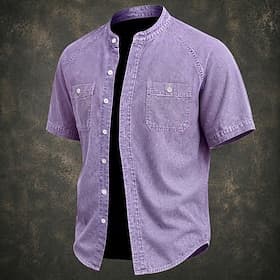 Hommes Chemise Chemise Décontractée Chemise Boutonnée Chemise 100% coton délavée à l'acide Noir Vert Claire Rose Claire Violet Kaki Manche Courte Uni Col grand