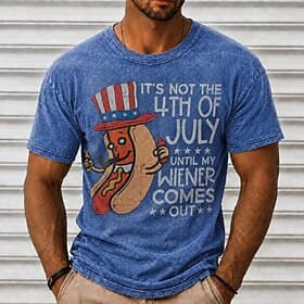 T-shirt à manches courtes, col rond, imprimé hot-dog pour homme, humour adulte, 100 % coton, délavage à l'acide, 250e anniversaire, 4 juillet 2026. Collection