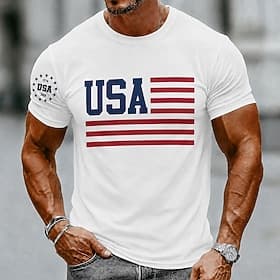 4 juillet 2026, 250e anniversaire Homme Drapeau américain T-shirt Manche Courte T-shirt Impression 3D Col ras du cou Chemise Patriotique Quotidien Festival Ble