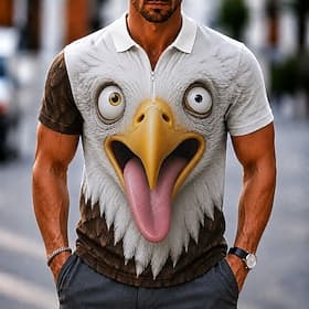 Homme Animal Dessin Animé 3D Polo Polos à zip Manche Courte Polos Chemises à Col Occasionnel Extérieur Athleisure Impression 3D Maille Respirante Polo à fermet
