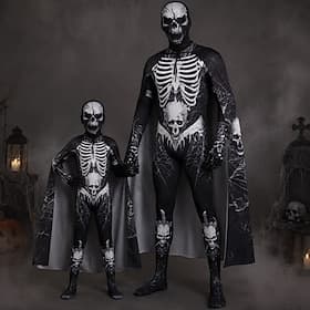 Halloween Masque Combinaison Combinaisons Crâne de squelette squelette complet Fantasmagorique Horreur Déguisement effrayant Père et fils Enfant Adulte Unisexe