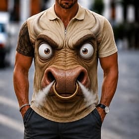 Homme Animal Dessin Animé 3D Polo Polo à fermeture éclair Manche Courte Col Rabattu Décontracté / Sportif Occasionnel Quotidien Sport Loisir Impression 3D Mai